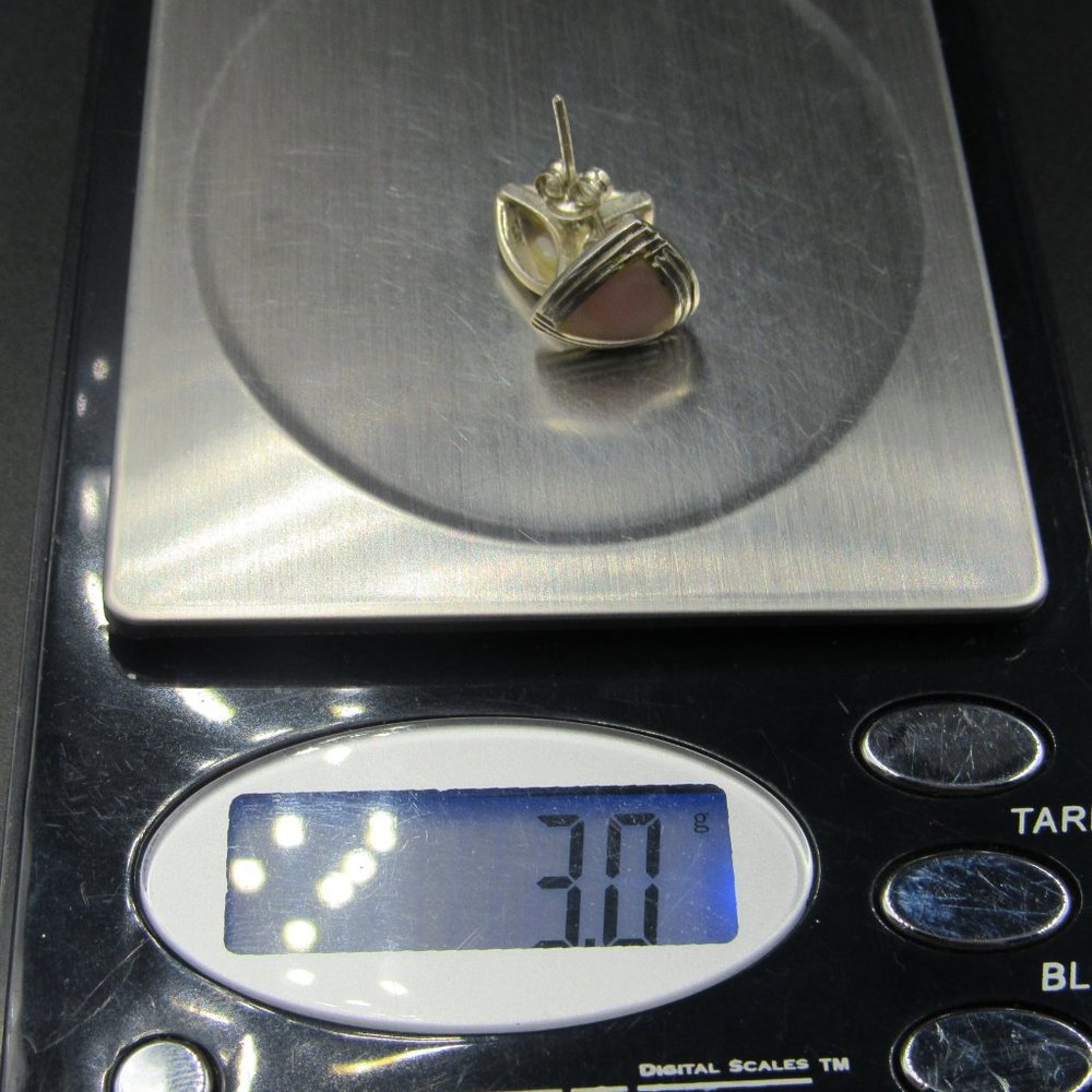 Sterling Silver Triangle Pattern Shell Stud Earri… - image 6